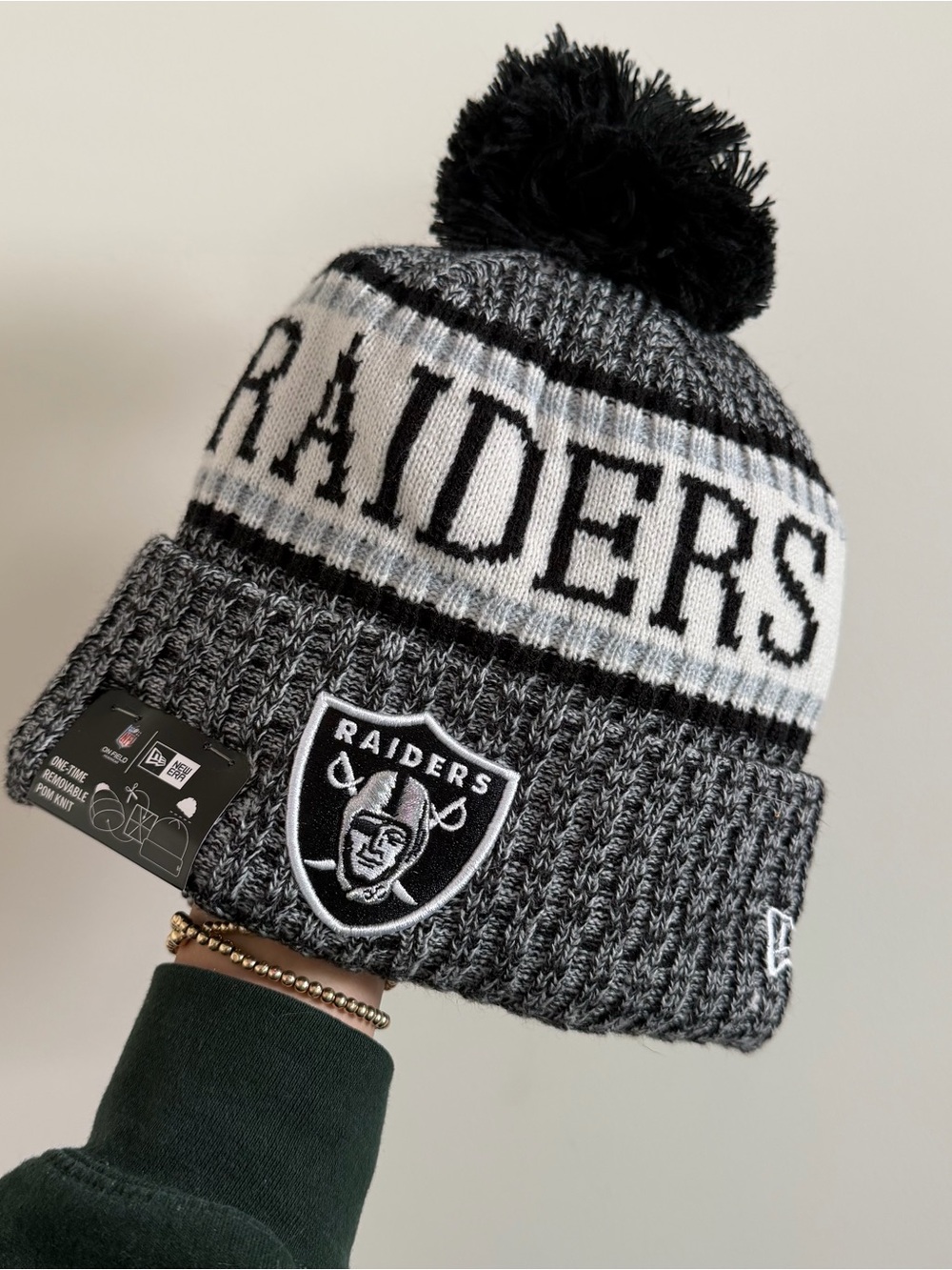 New Era Oakland Raiders Black & Gray Pom Beanie